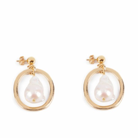 Boucles d´oreilles Femme Shabama Balboa Laiton Baigné dans un éclair d'or Perle baroque 4,5 cm