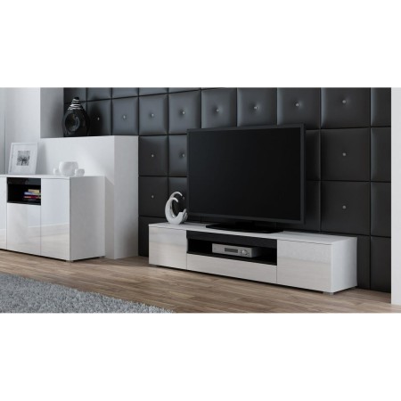 Meubles de télévision Cama Meble R VIVA BI/BI+CZ Blanc Noir Laminé Bois MDF Contre-plaqué 180 x 37 x 40 cm