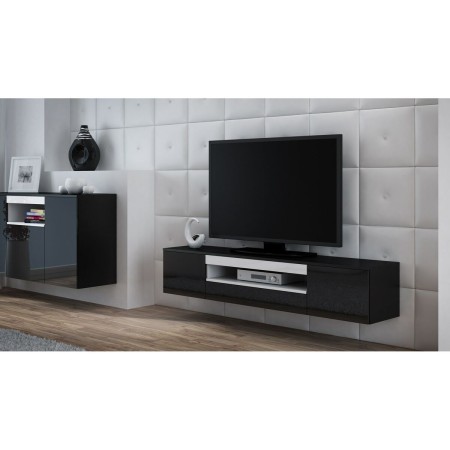 Meubles de télévision Cama Meble R VIVA CZ/CZ+BI Blanc Noir Laminé Bois MDF Contre-plaqué 180 x 37 x 40 cm