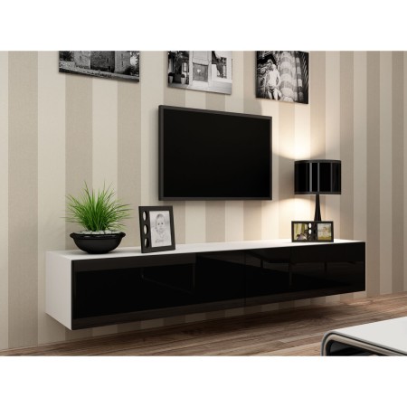 Mesa para Televisión Cama Meble RTV VIGO180 b/c Blanco Negro Laminado Madera MDF Aglomerado 180 x 30 x 40 cm