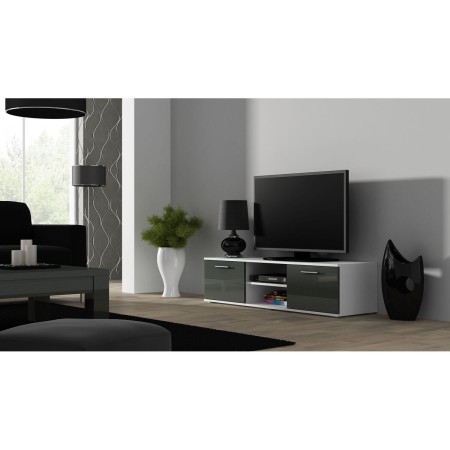 Mesa para Televisión Cama Meble SOHORTV140BI/SZ 37 x 140 x 43 cm Blanco Gris Plateado Laminado Plástico Madera MDF Aglomerado