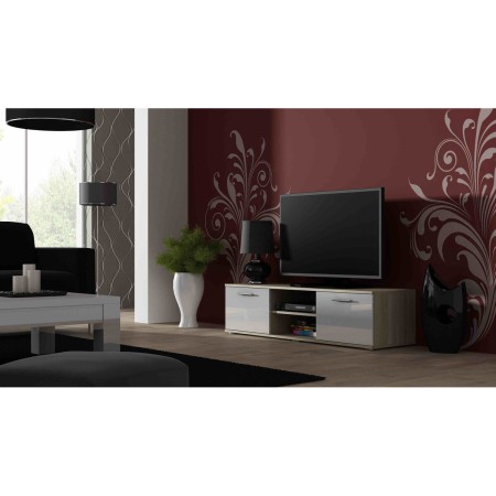 Table de télévision Cama Meble SOHORTV140DS/BI Blanc Argenté 140 x 37 x 43 cm