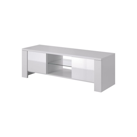 Table de télévision Cama Meble WEST BI/BI P 42 x 42 x 130 cm Blanc Transparent verre Laminé Bois MDF Contre-plaqué 130 x 42