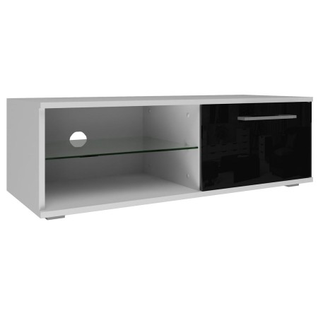 Mueble de TV Top E Shop RTV 100 SANDY BIEL/CZERŃ POŁYSK Blanco Negro Vidrio Madera MDF Aglomerado