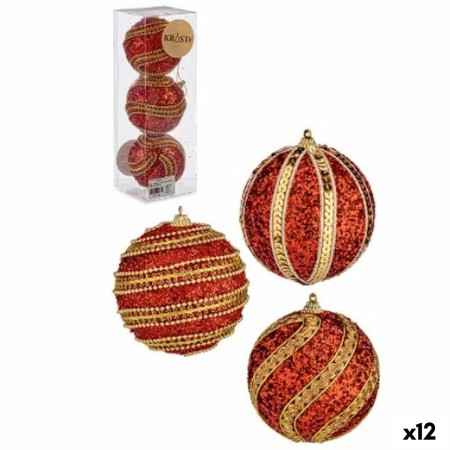 Lot de boules de Noël Ø 8 cm Rouge Doré PVC (12 Unités)