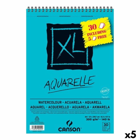 Bloc à dessin Canson AQUARELLE XL 21 x 29,7 cm 5 Unités 30 Volets 300 g/m²