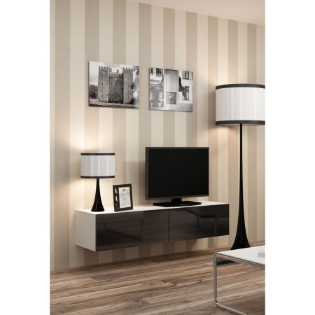 Mesa para Televisión Cama Meble RTV VIGO140 b/c Blanco Negro 140 x 30 x 40 cm