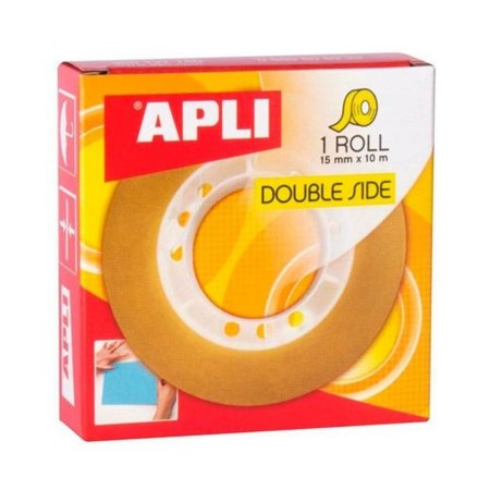 Ruban adhésif double face Apli Transparent 15 mm x 10 m (20 Unités)