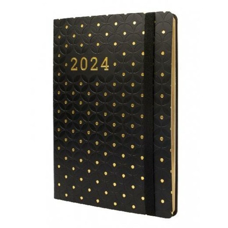 Agenda Finocam Flexy Joy Dotts 2024 Negro Dorado A5 14,8 x 21 cm