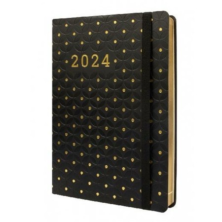 Agenda Finocam Flexy Joy Dotts 2024 Negro Dorado A5 14,8 x 21 cm