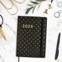 Agenda Finocam Flexy Joy Dotts 2024 Negro Dorado A5 14,8 x 21 cm