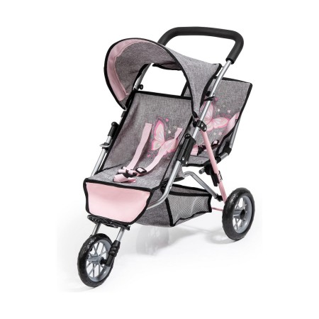 Carrito para Muñecas Reig 39133AA             Gemelar Gris Rosa Ruedas x 3