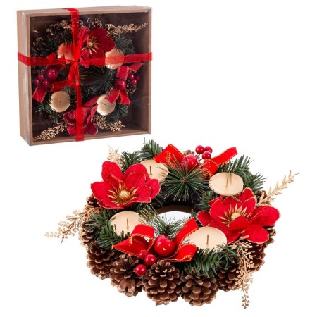 Portavelas Navideño Rojo Multicolor Metal Plástico 30 x 30 cm