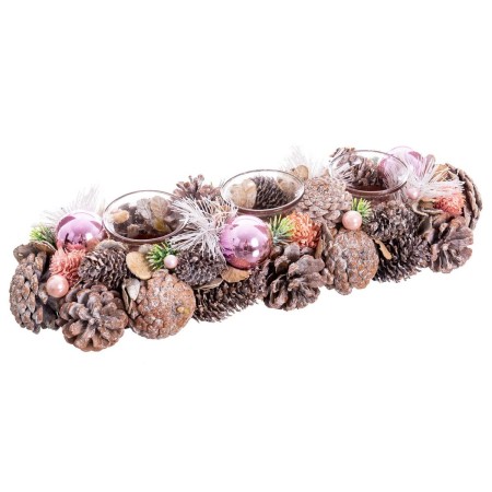 Portavelas Navideño Blanco Rosa Plástico Foam 38 x 15 x 8,5 cm