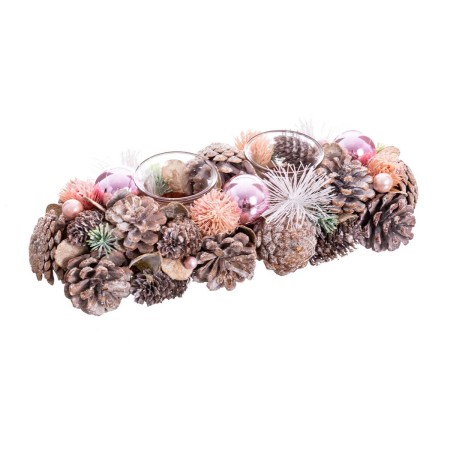 Portavelas Navideño Blanco Rosa Plástico Foam 32 x 15 x 9 cm