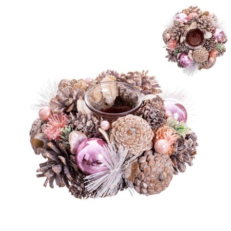 Portavelas Navideño Blanco Rosa Plástico Foam 19 x 19 x 9 cm