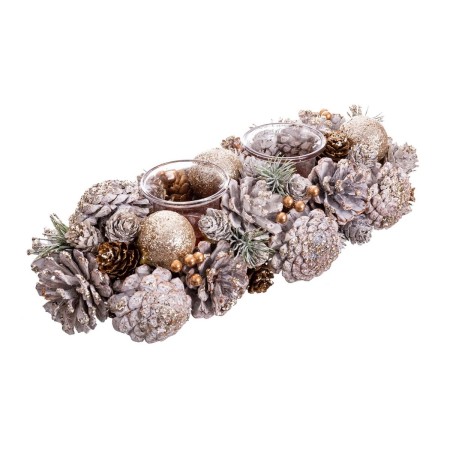 Portavelas Navideño Blanco Dorado Plástico Foam 32 x 15 x 9 cm