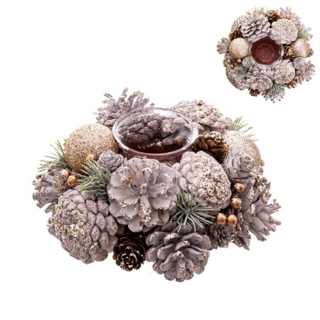 Portavelas Navideño Blanco Dorado Plástico Foam 19 x 19 x 9 cm