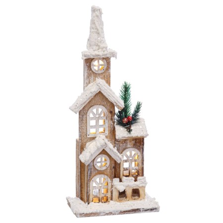 Adorno Navideño Blanco Natural Madera Nevado Iglesia 16 x 8 x 38 cm