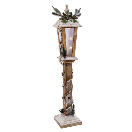 Adorno Navideño Blanco Marrón Natural Madera Farol 19 x 19 x 100 cm