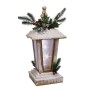 Adorno Navideño Blanco Marrón Natural Madera Farol Navidad 16 x 16 x 42 cm