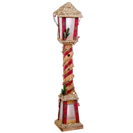 Adorno Navideño Multicolor Dorado Madera Plástico Tejido Farol 18 x 18 x 100 cm