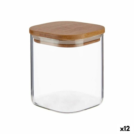 Tarro Transparente Bambú Vidrio de Borosilicato 880 ml 10,5 x 11,7 x 10,5 cm (12 Unidades)