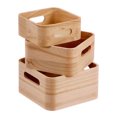 Set de Cajas Organizadoras Apilables Caison Madera Natural 3 Piezas 18,5 x 18,5 x 10 cm