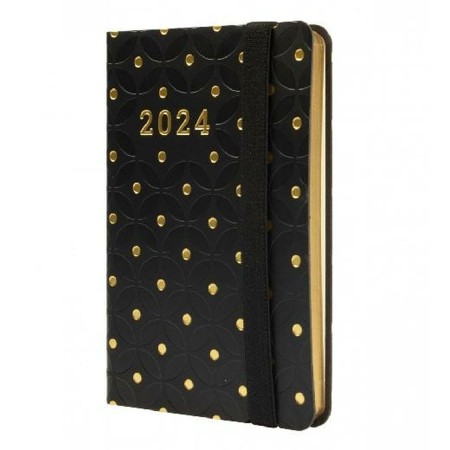 Agenda Finocam Flexi Joy Dotts 2024 Negro Dorado Mini 8,2 x 12,7 cm