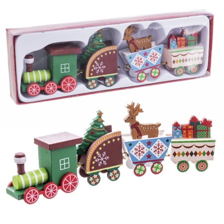 Adorno Navideño Multicolor Madera Tren 22 x 7,5 x 13 cm