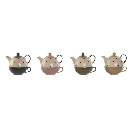 Théière Home ESPRIT Jaune Vert Gris Rose Grès 500 ml (4 Unités)