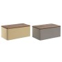 Corbeille à Pain Home ESPRIT Beige Gris Métal Acacia 33 x 18 x 12 cm (2 Unités)