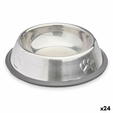 Comedero para Perro Plateado Gris Goma Metal 15 x 4 x 15 cm (24 Unidades)