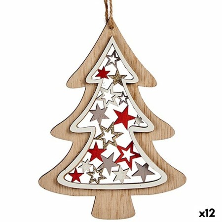 Adorno Navideño Árbol de Navidad Blanco Marrón Rojo Madera 11 x 0,5 x 25 cm (12 Unidades)