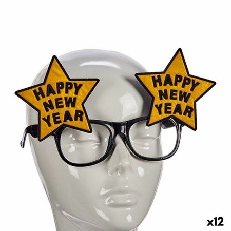 Gafas Happy New Year Negro Dorado Plástico (12 Unidades)