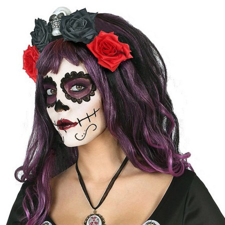 Diadema Calavera Negro Rojo