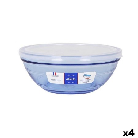 Fiambrera Redonda con Tapa Duralex  Cristal Azul Ø 20,5 cm (4 Unidades)