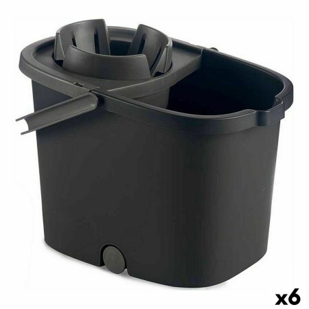 Seau de Lavage Avec des roues Noir Anthracite 16 L 28 x 31 x 37 cm (6 Unités)