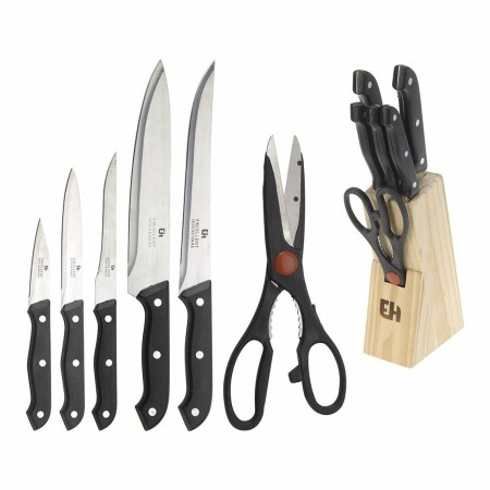 Ensemble de couteaux de cuisine et support Excellent Houseware Ciseaux 7 Pièces Noir Bois Acier inoxydable polypropylène