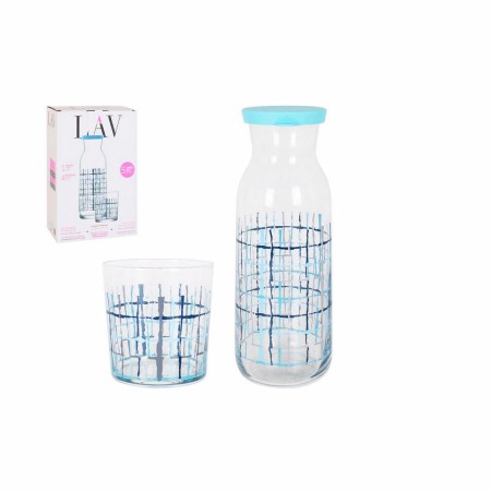 Lot LAV Pichet Verres Verre Décoré Bleu (5 pcs)