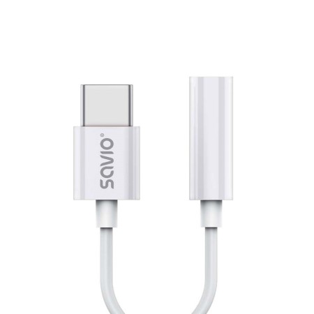 Adaptador USB-C a Jack 3.5 mm Savio AK-51 Blanco 11 cm