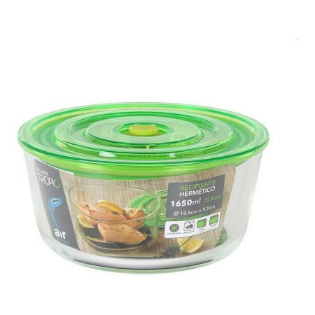 Boîte à lunch hermétique Kitchen Tropic Air Transparent Vert Verre Borosilicaté 1,65 l (9,1 x 9,1 x 19 cm)