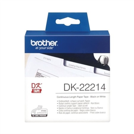 Bande continue de papier thermique Brother DK-22214 12 x 30,48 mm Noir Noir/Blanc Blanc