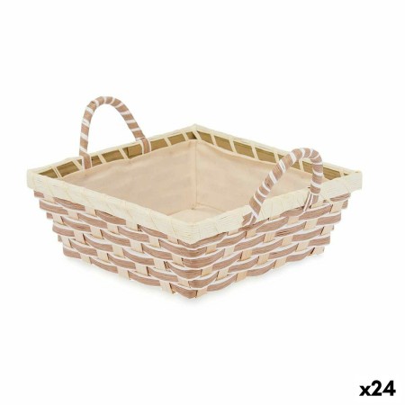 Panier Multi-usages Avec des poignées Carré Tressée Naturel Métal Tissu 27 x 13 x 21 cm (24 Unités)