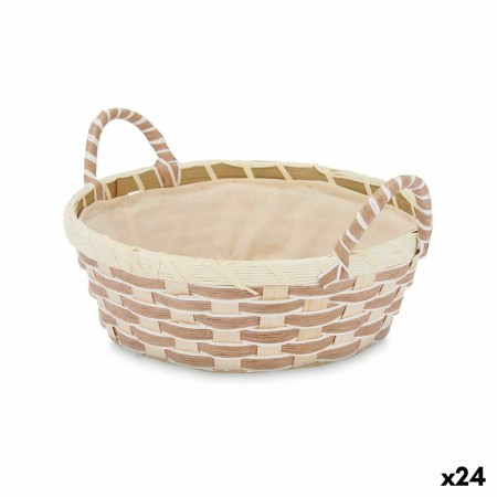 Panier Multi-usages Avec des poignées Ronde Tressée Naturel Métal Tissu 26,5 x 12,5 x 23 cm (24 Unités)