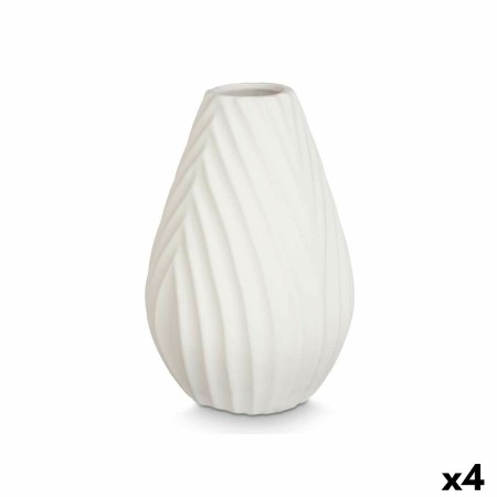 Vase Rayures Blanc Céramique 21 x 31 x 21 cm (4 Unités)