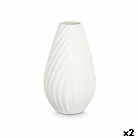 Vase Rayures Blanc Céramique 29 x 41 x 29 cm (2 Unités)