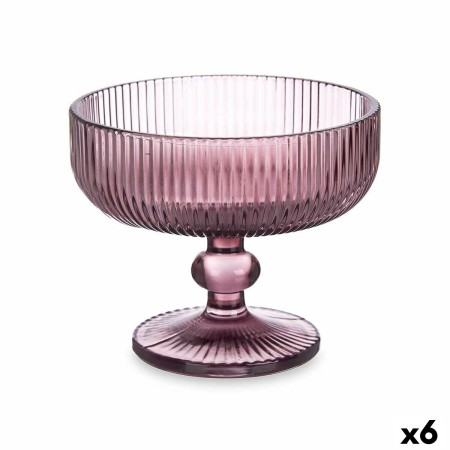 Copa de Helados y Batidos Rayas Rosa Vidrio 310 ml (6 Unidades)