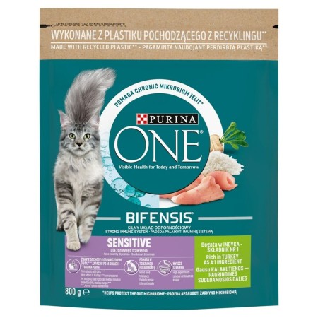 Comida para gato Purina One Bifensis Adult Sensitive Adulto Pavo 800 g