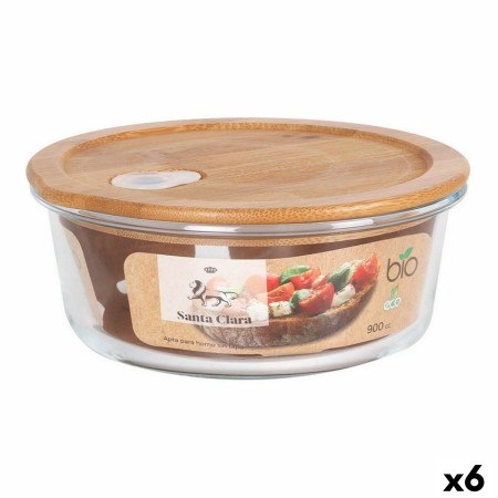 Panier-repas rond avec couvercle Santa Clara  Bambou Verre Borosilicaté 900 ml 18 x 17,3 x 7 cm (6 Unités)